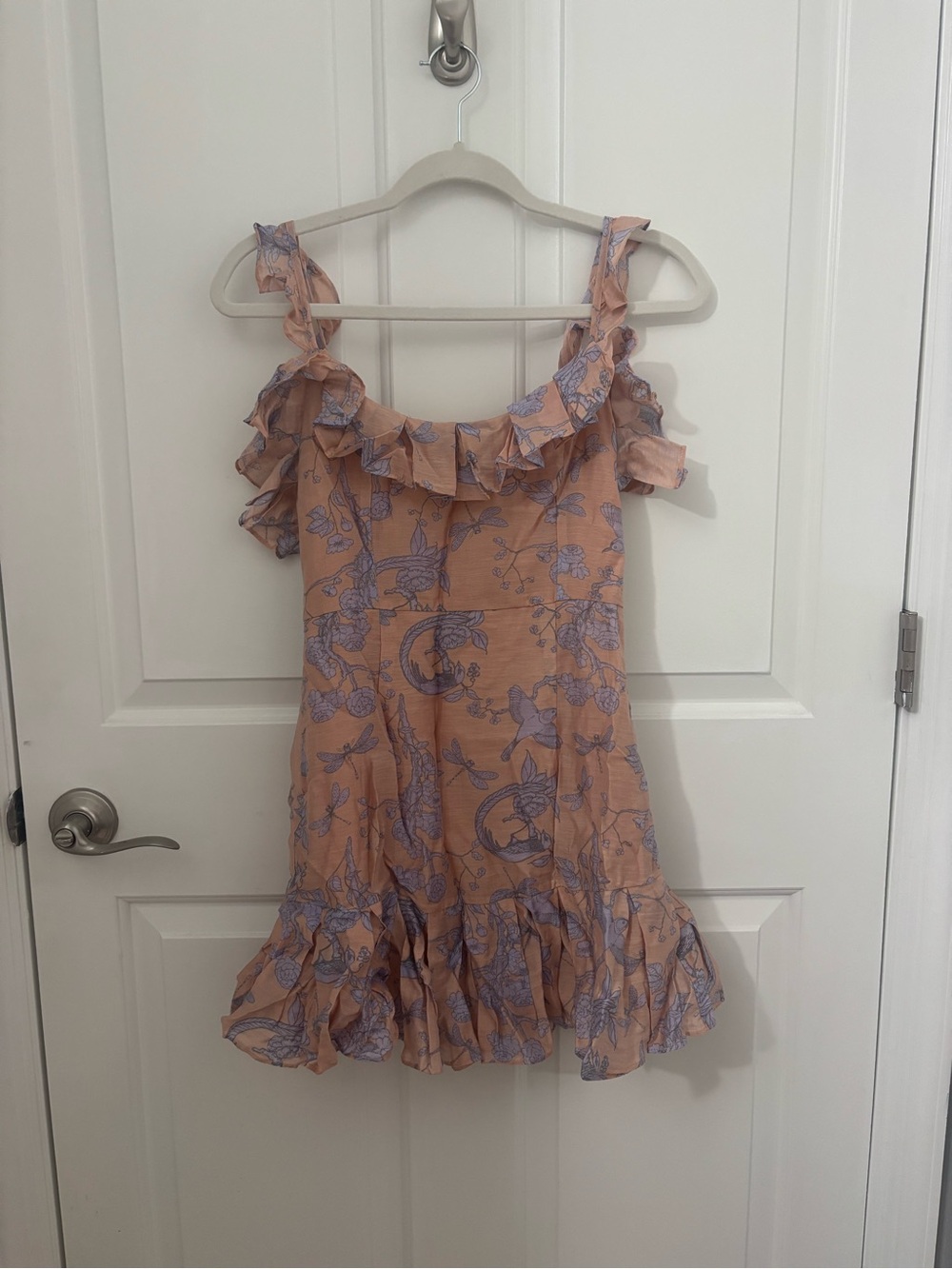 NWT Selfie Leslie Holidae Pleated Frill Detail Dress Botanic Print Pink size XS